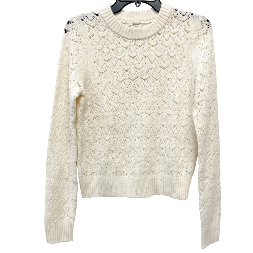 Universal Thread Women's Cream Pointelle Knit Long Sleeve Sweater Size Small